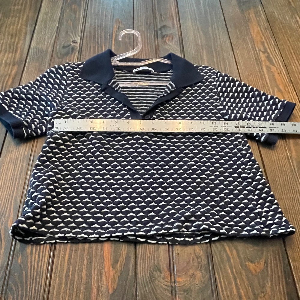 Zara Knit Collar Short Sleeve V neck Top